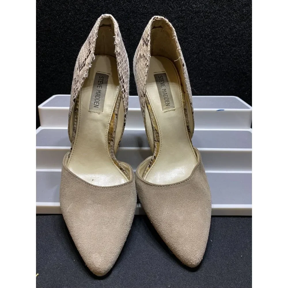 Steve Madden Gaber Beige Suede Snake Print Heels Stiletto Size‎ 8.5M